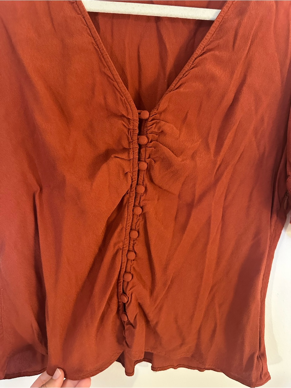 Madewell Rust Red Button-Front Ruffle Sleeve Blouse - Picture 2 of 4